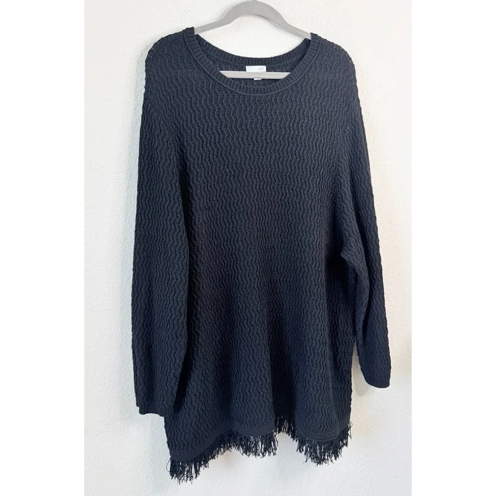 J. Jill Black Open Weave Fringed Hem‎ Tunic Sweater Women's 4X
